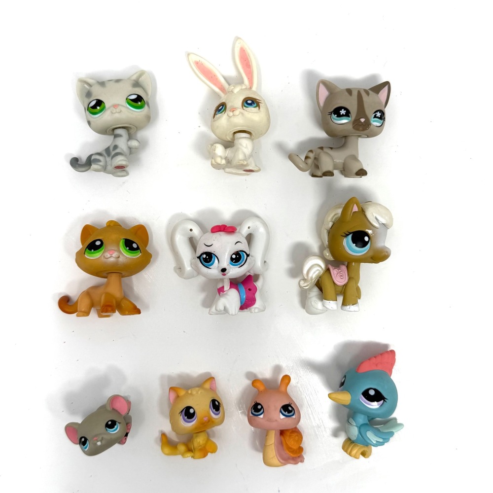 Littlest Pet Shop LPS Figure Lot Cats Bunny Horse Bird Mouse 10 Piece Hasbro